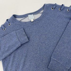 Sunday Women's L Blue Long Sleeve Top Shoulder Ribbon Detail